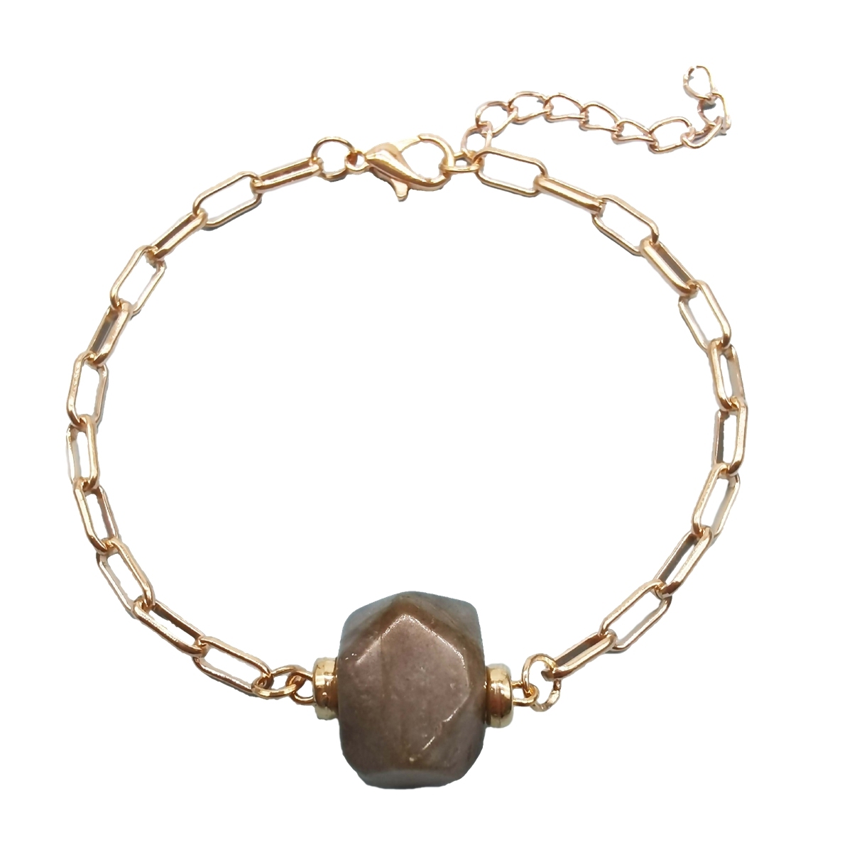 Natural Crystal Stone Amazon Rose Quartz Bracelet Smoky Quartz Bracelet Crystal Gemstone Gold Paperclip Chain Bracelet