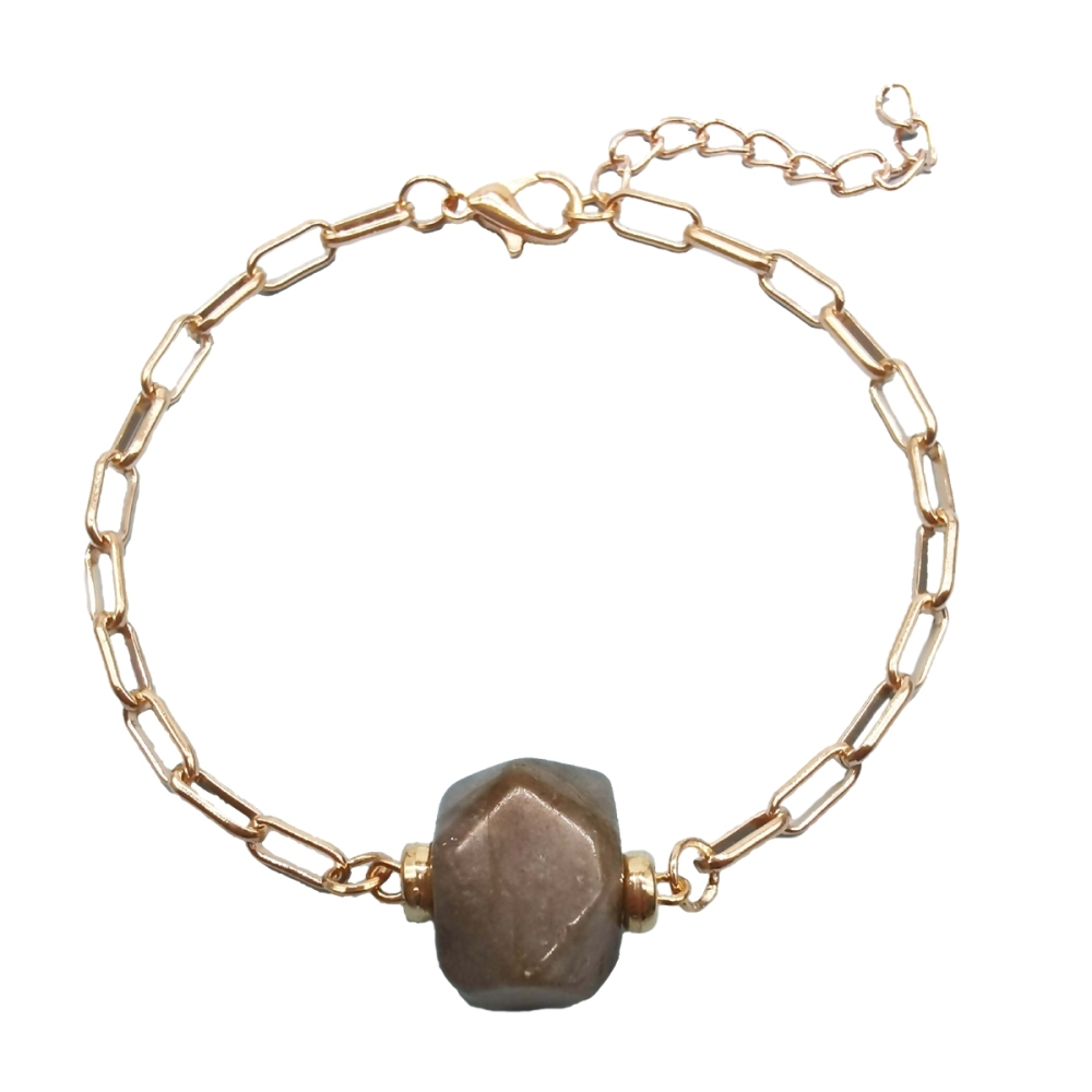 Natural Crystal Stone Amazon Rose Quartz Bracelet Smoky Quartz Bracelet Crystal Gemstone Gold Paperclip Chain Bracelet