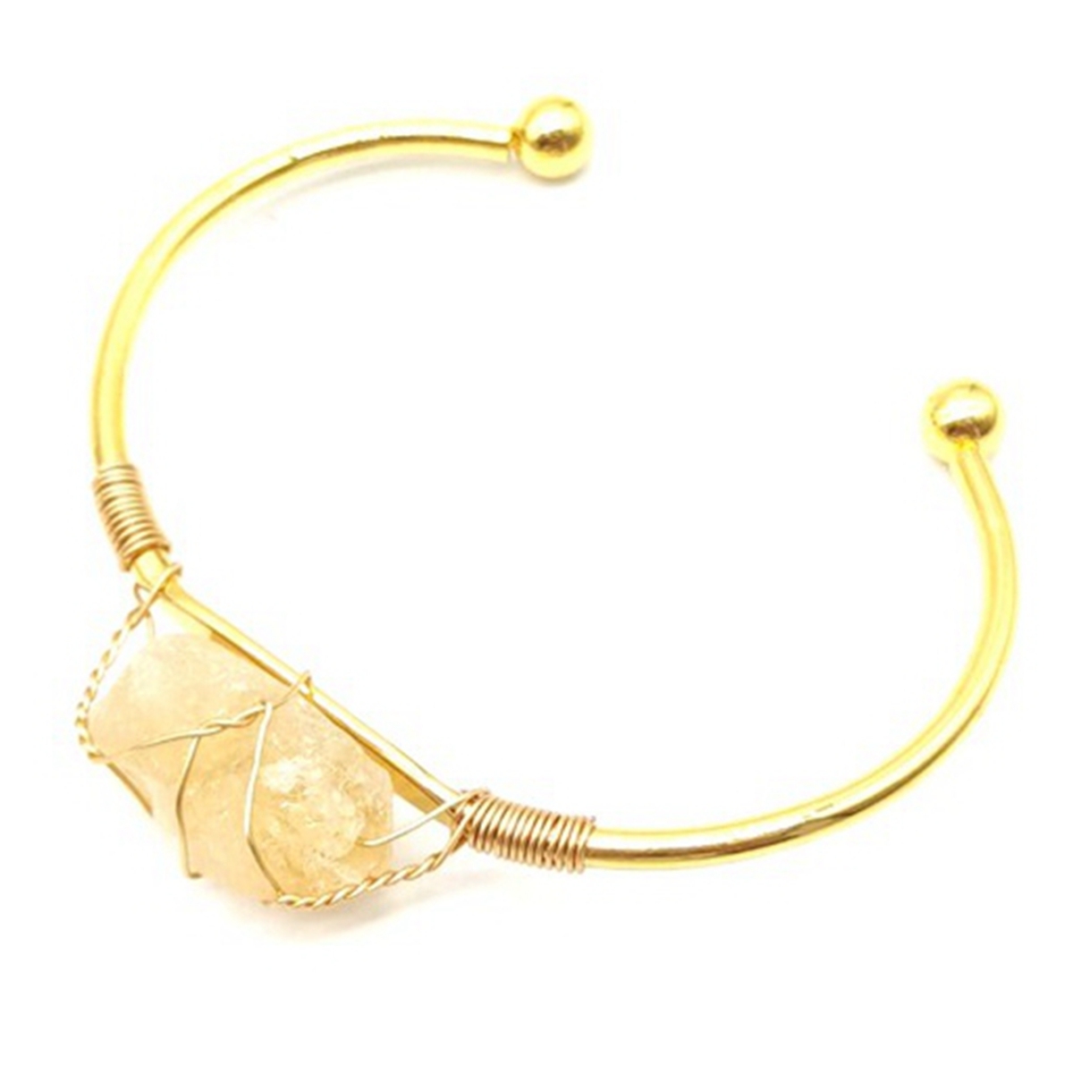 Open Cuff Bangle Gold Color Wire Wrap Natural Amethyst Citrine Stone Bracelet Bangle For Women Girls Jewelry