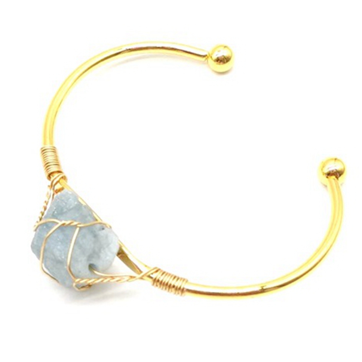 Open Cuff Bangle Gold Color Wire Wrap Natural Amethyst Citrine Stone Bracelet Bangle For Women Girls Jewelry