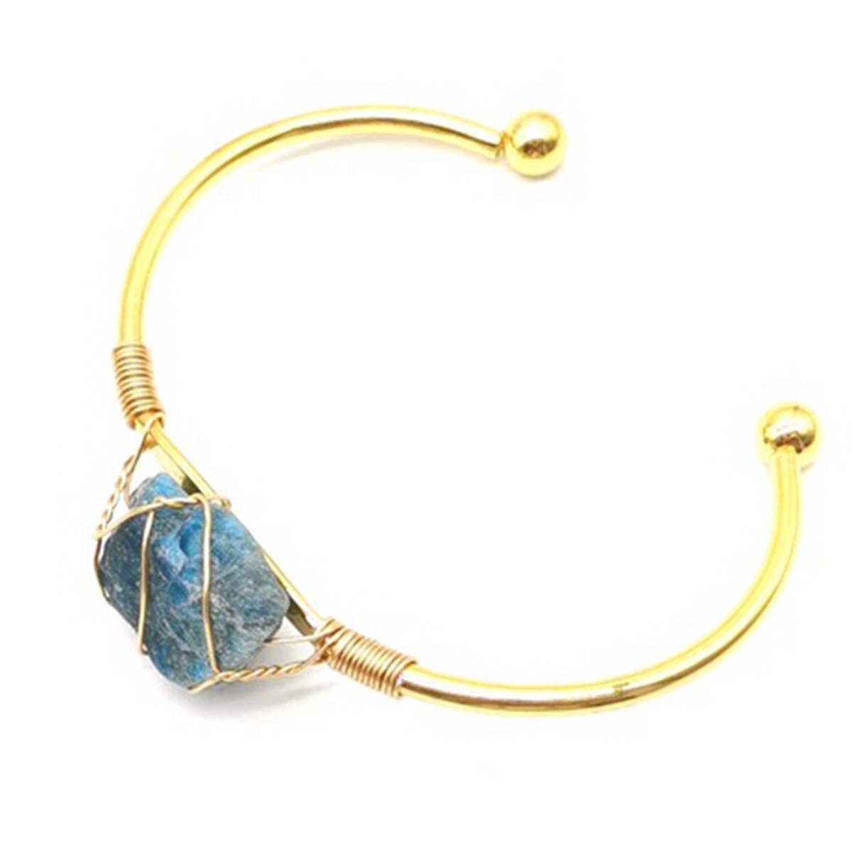 Open Cuff Bangle Gold Color Wire Wrap Natural Amethyst Citrine Stone Bracelet Bangle For Women Girls Jewelry