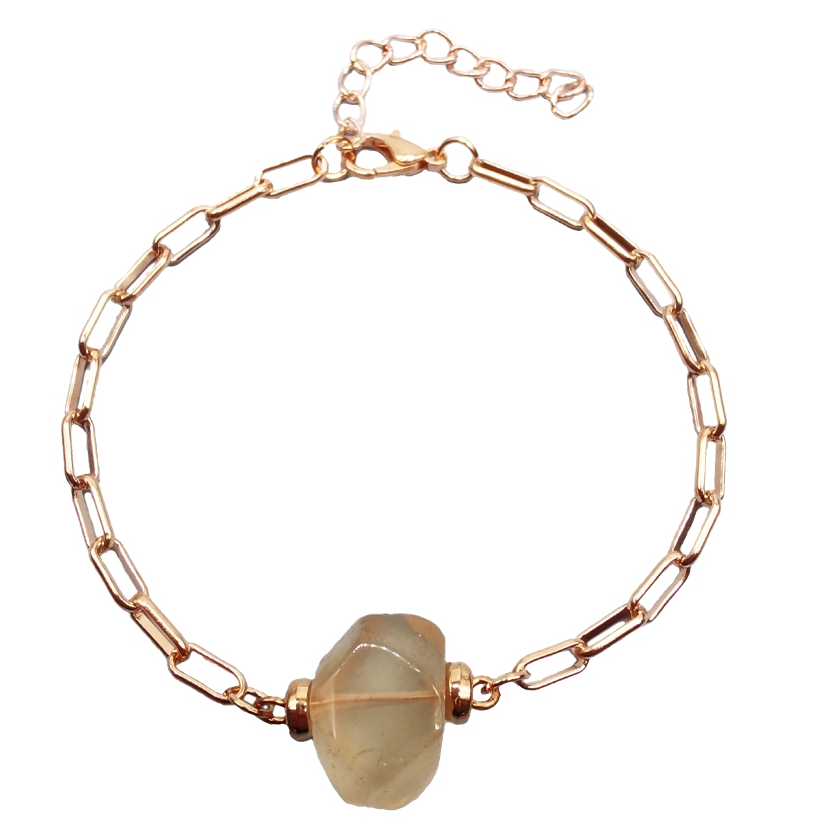 Natural Crystal Stone Amazon Rose Quartz Bracelet Smoky Quartz Bracelet Crystal Gemstone Gold Paperclip Chain Bracelet