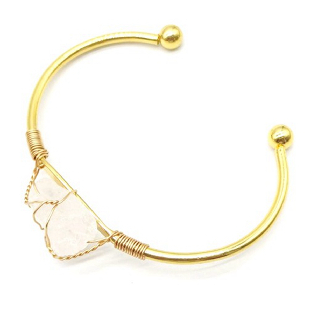 Open Cuff Bangle Gold Color Wire Wrap Natural Amethyst Citrine Stone Bracelet Bangle For Women Girls Jewelry