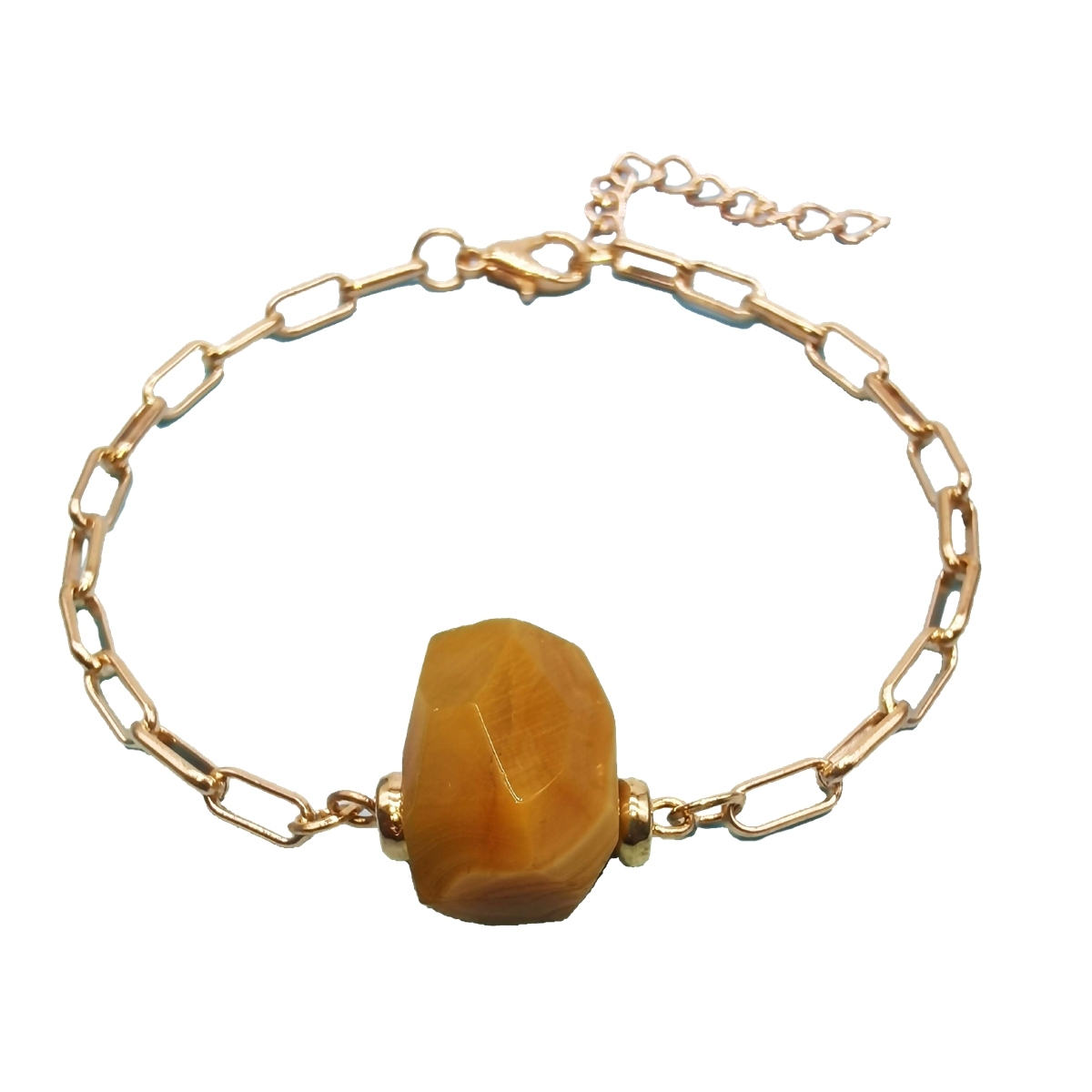 Natural Crystal Stone Amazon Rose Quartz Bracelet Smoky Quartz Bracelet Crystal Gemstone Gold Paperclip Chain Bracelet