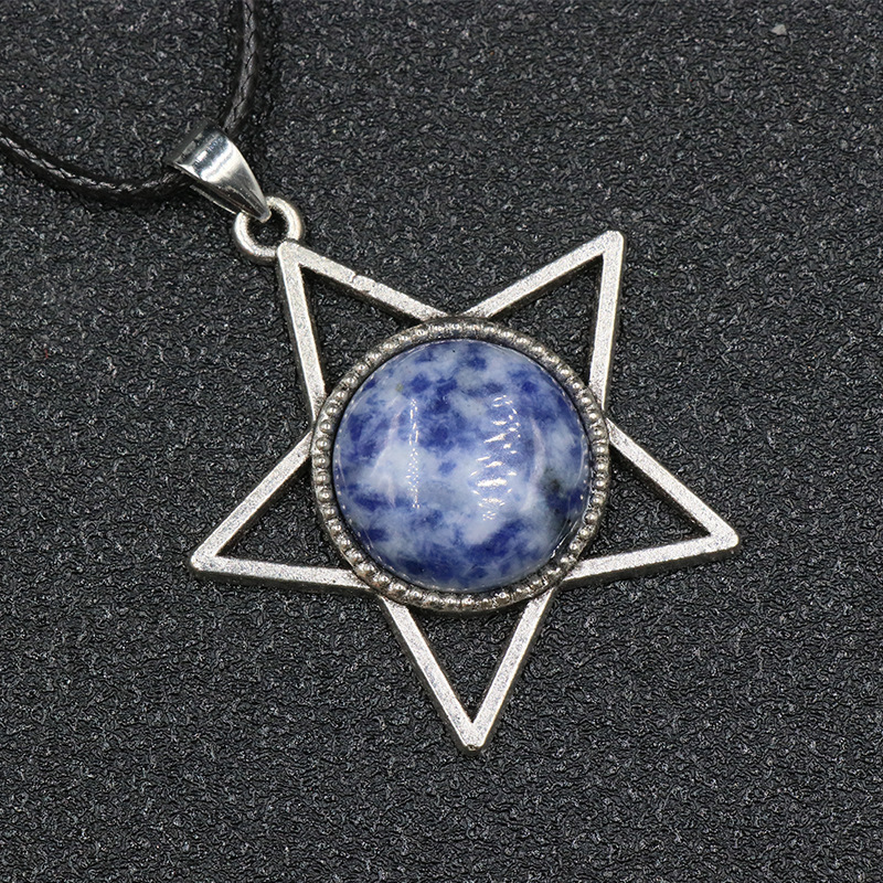 Silver Star Gemstone Pendant Necklace Energy Healing Chakra Crystal 20MM Stone Jewelry Women Men