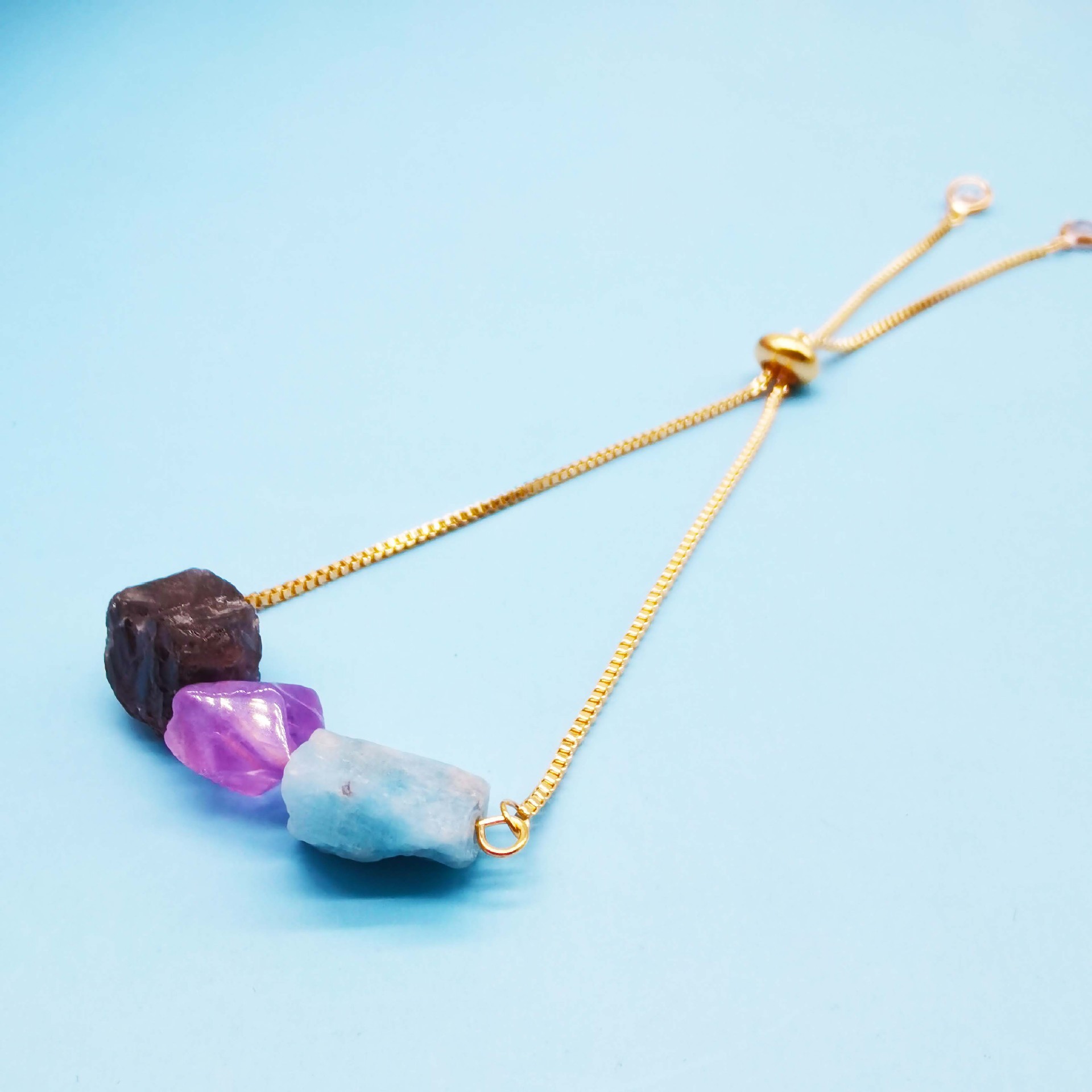 Women Chain Gemstone Bracelet Diffuse Energy Healing Chakra Yoga Cuff Raw Tumbled Crystal Bangle Rough Original Stone Couple Jewelry