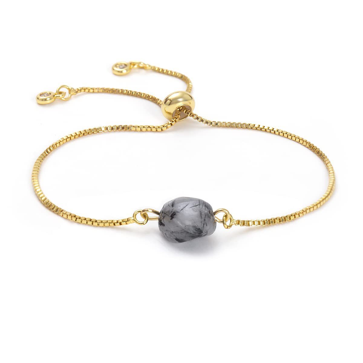 Women Crystal Gold Chain Bracelet Diffuse Energy Healing Chakra Yoga Cuff Raw Gemstone Bangle Rough Original Stone Couple Jewelry