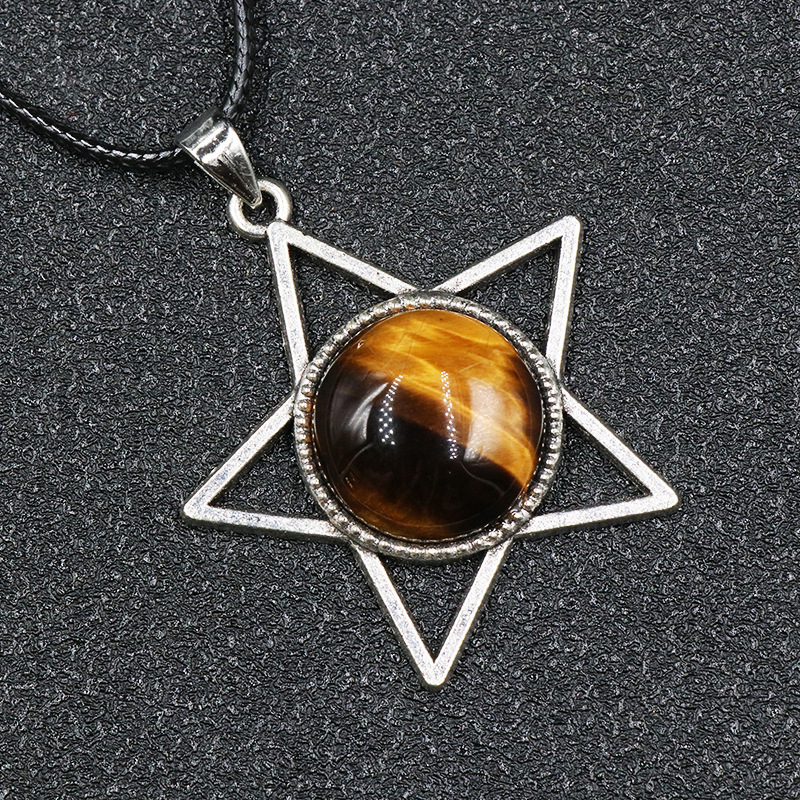 Silver Star Gemstone Pendant Necklace Energy Healing Chakra Crystal 20MM Stone Jewelry Women Men