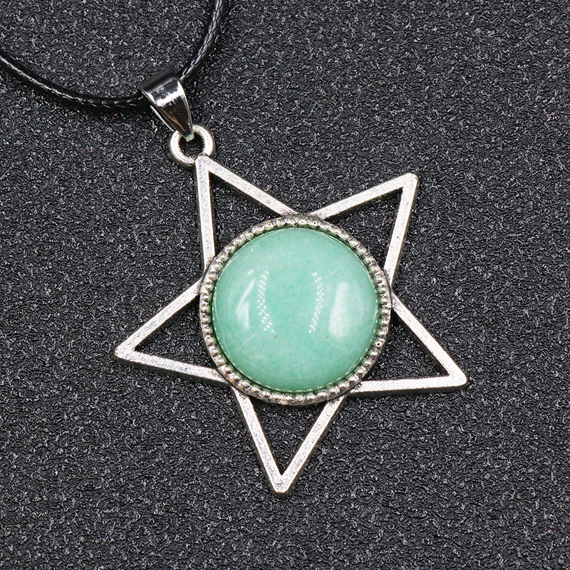 Silver Star Gemstone Pendant Necklace Energy Healing Chakra Crystal 20MM Stone Jewelry Women Men