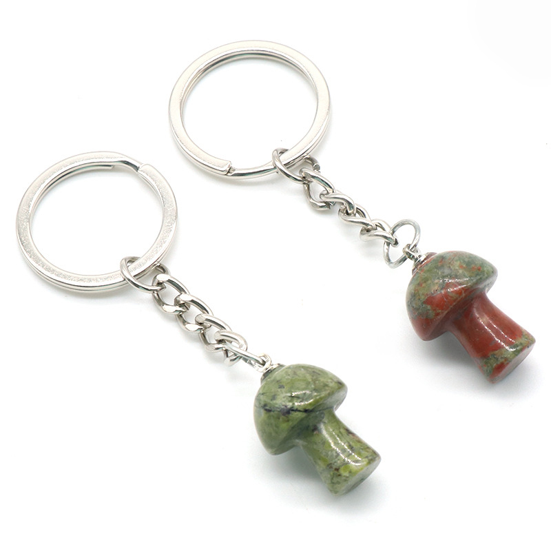Healing Chakra Gemstone Mushroom Pendant Key Rings for Women Men Natural Quartz Crystal Rock Charm Choker Jewelry Bags Car Keychain