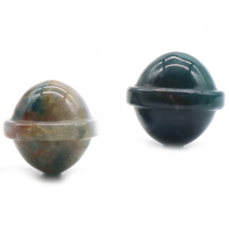 Natural Semi Precious Stone Planet Ornament Handmade Craved UFO Universe Shape Rock Gemstone Healing Crystal Stone Home Decoration Rose Quartz Agate T