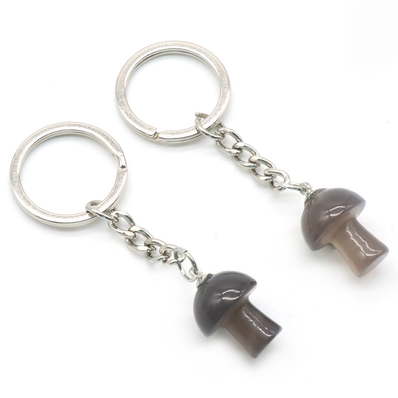 Healing Chakra Gemstone Mushroom Pendant Key Rings for Women Men Natural Quartz Crystal Rock Charm Choker Jewelry Bags Car Keychain