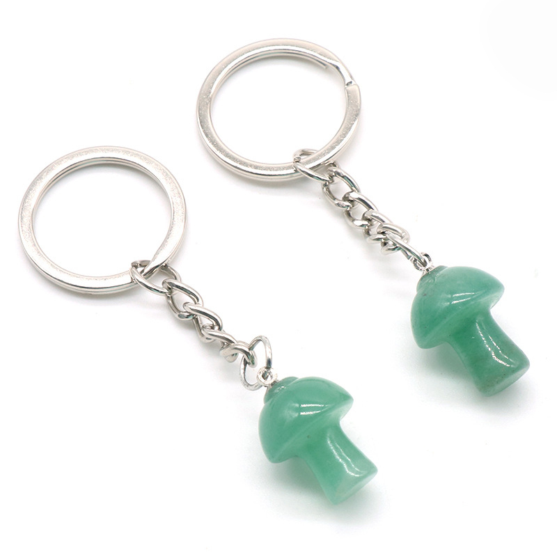 Healing Chakra Gemstone Mushroom Pendant Key Rings for Women Men Natural Quartz Crystal Rock Charm Choker Jewelry Bags Car Keychain