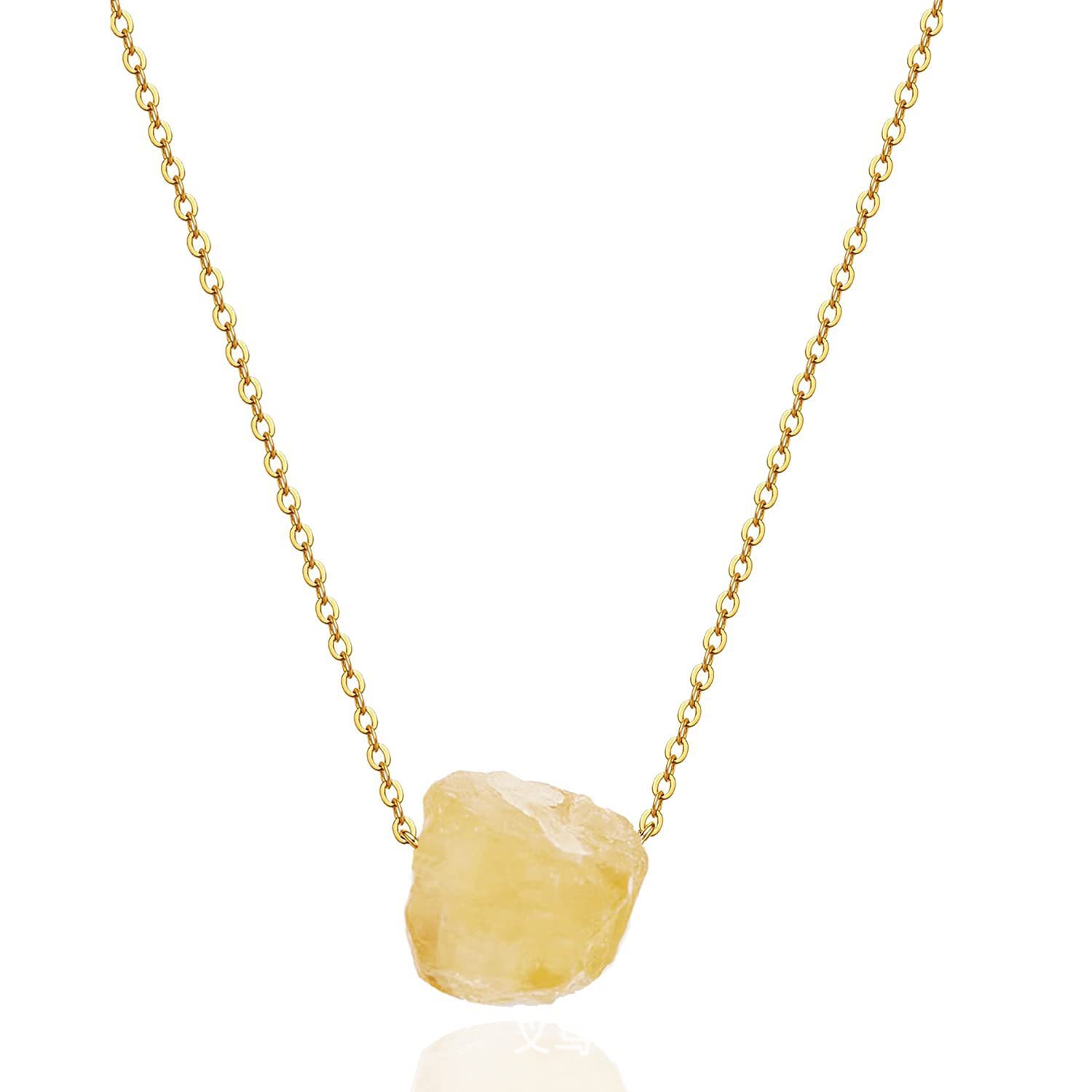 Irregular Raw Stone Beads Pendant Necklace Silver Plated Chain Rough Stone Pendant Necklace Gemstone