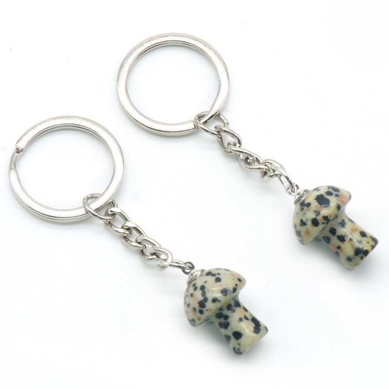 Healing Chakra Gemstone Mushroom Pendant Key Rings for Women Men Natural Quartz Crystal Rock Charm Choker Jewelry Bags Car Keychain