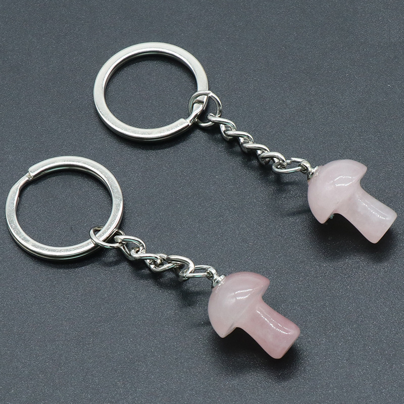 Healing Chakra Gemstone Mushroom Pendant Key Rings for Women Men Natural Quartz Crystal Rock Charm Choker Jewelry Bags Car Keychain