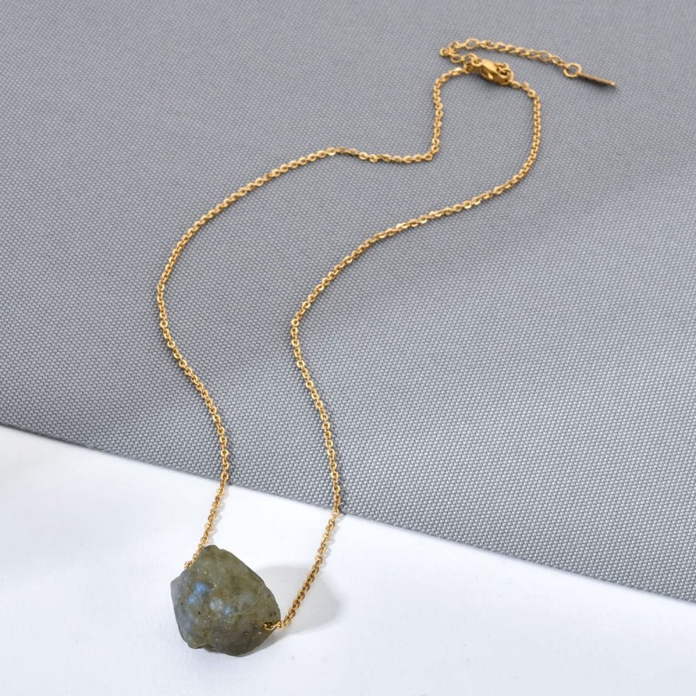 Irregular Raw Stone Beads Pendant Necklace Silver Plated Chain Rough Stone Pendant Necklace Gemstone