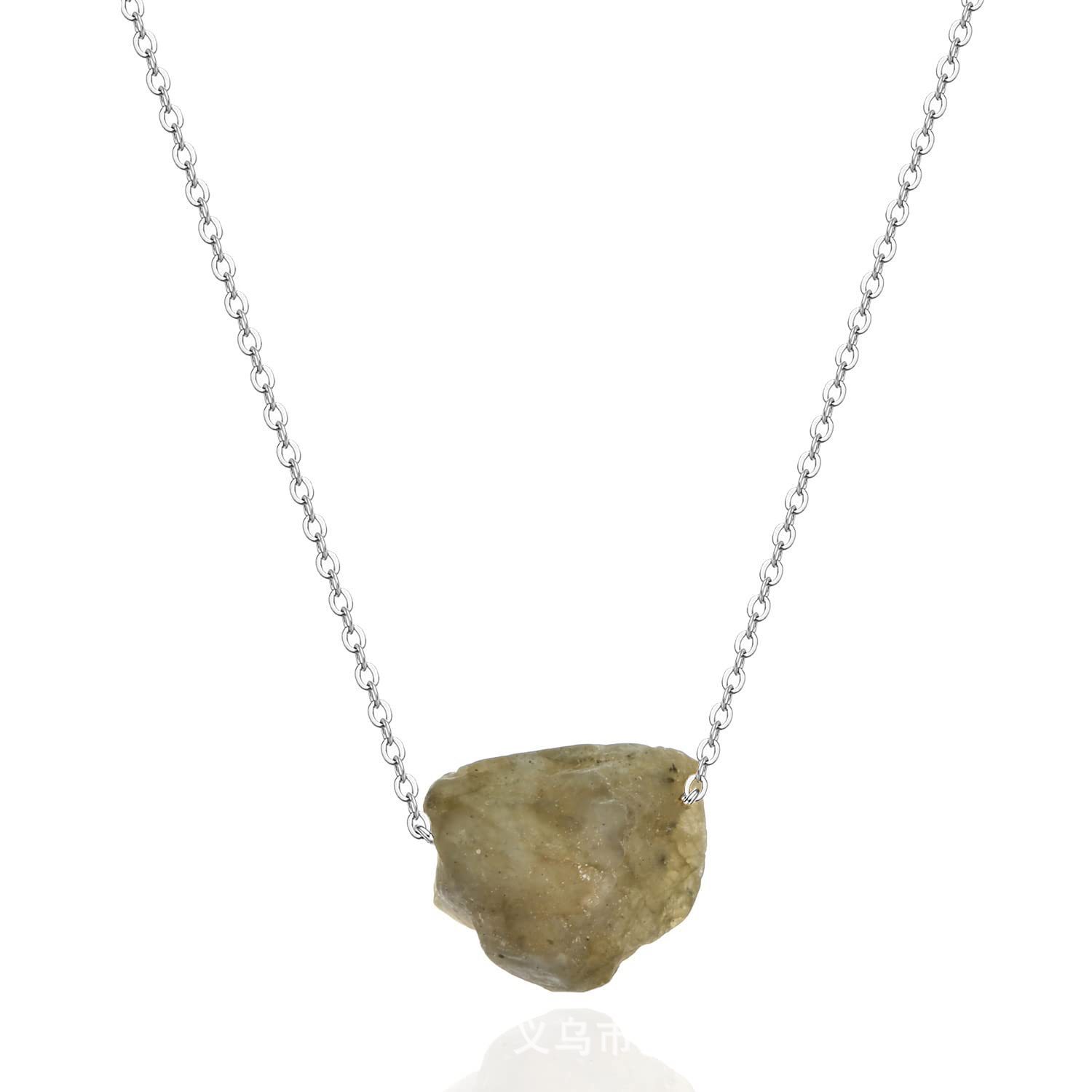 Irregular Raw Stone Beads Pendant Necklace Silver Plated Chain Rough Stone Pendant Necklace Gemstone