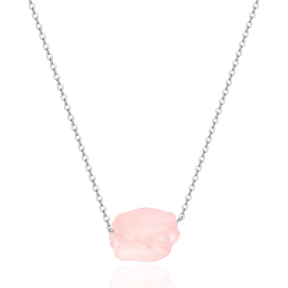 Irregular Raw Stone Beads Pendant Necklace Silver Plated Chain Rough Stone Pendant Necklace Gemstone