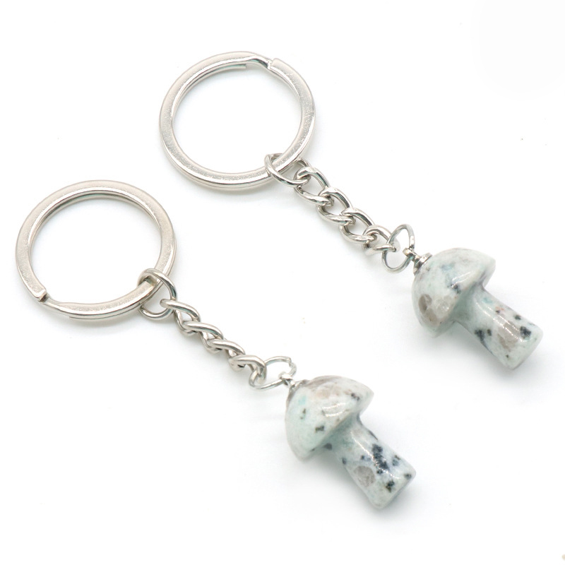 Healing Chakra Gemstone Mushroom Pendant Key Rings for Women Men Natural Quartz Crystal Rock Charm Choker Jewelry Bags Car Keychain
