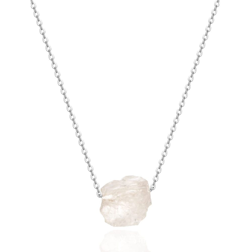 Irregular Raw Stone Beads Pendant Necklace Silver Plated Chain Rough Stone Pendant Necklace Gemstone