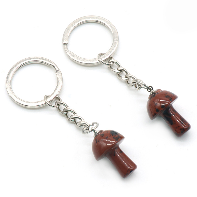 Healing Chakra Gemstone Mushroom Pendant Key Rings for Women Men Natural Quartz Crystal Rock Charm Choker Jewelry Bags Car Keychain