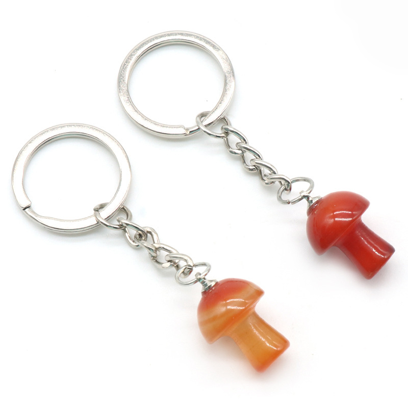 Healing Chakra Gemstone Mushroom Pendant Key Rings for Women Men Natural Quartz Crystal Rock Charm Choker Jewelry Bags Car Keychain