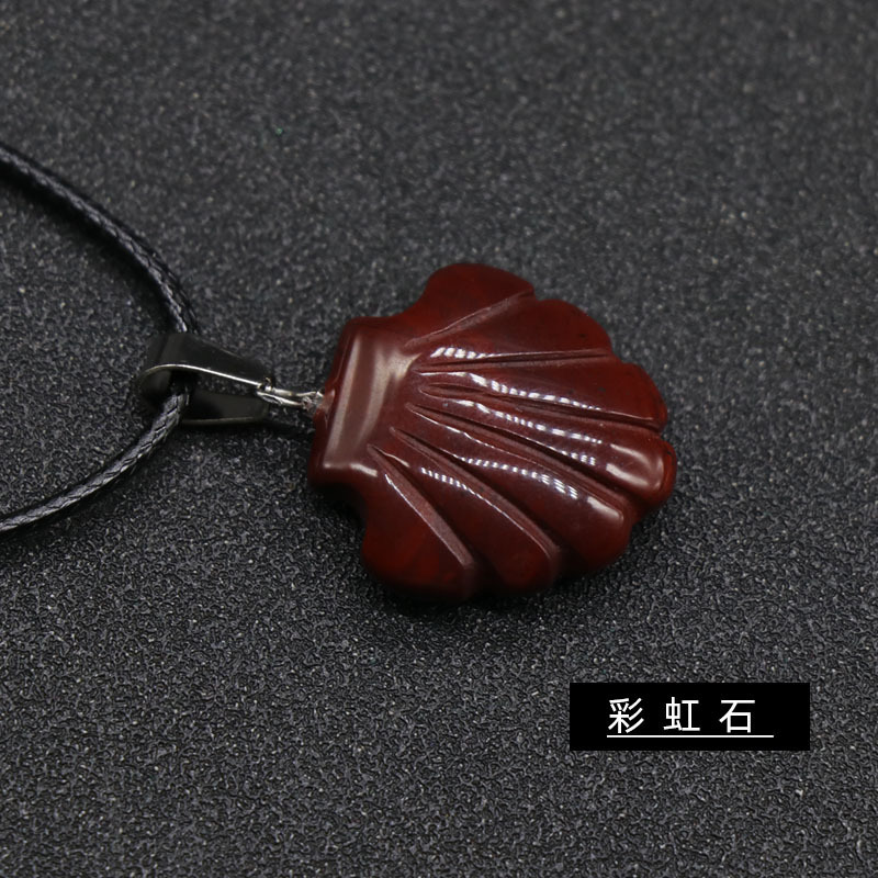 Conch Seashell Gemstone Pendant Necklace Scallop Sea Shell Mermaid Charm Seashore Stone Quartz Crystal Jewelry For Women Gifts Her