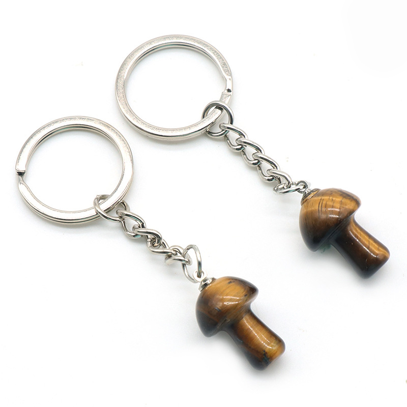 Healing Chakra Gemstone Mushroom Pendant Key Rings for Women Men Natural Quartz Crystal Rock Charm Choker Jewelry Bags Car Keychain