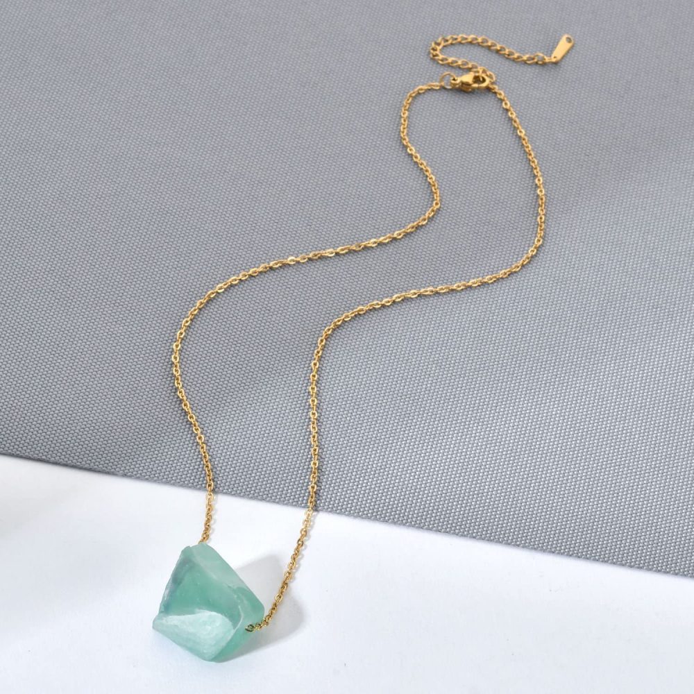 Irregular Raw Stone Beads Pendant Necklace Silver Plated Chain Rough Stone Pendant Necklace Gemstone