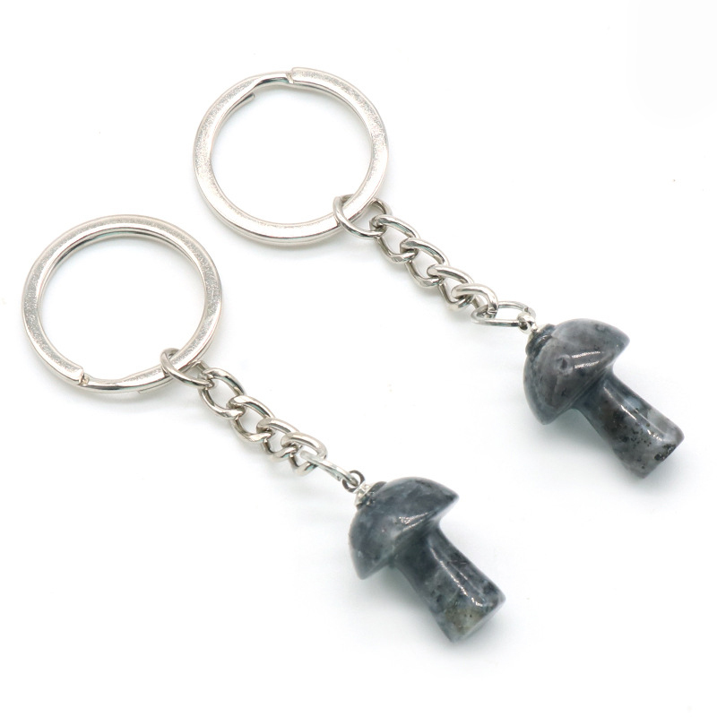 Healing Chakra Gemstone Mushroom Pendant Key Rings for Women Men Natural Quartz Crystal Rock Charm Choker Jewelry Bags Car Keychain