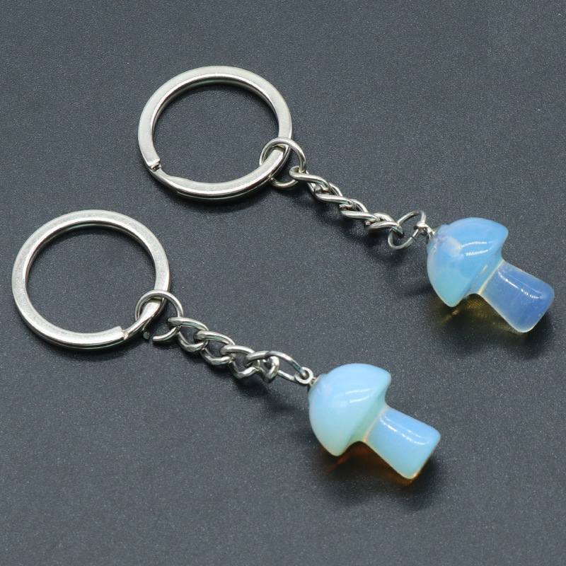 Healing Chakra Gemstone Mushroom Pendant Key Rings for Women Men Natural Quartz Crystal Rock Charm Choker Jewelry Bags Car Keychain