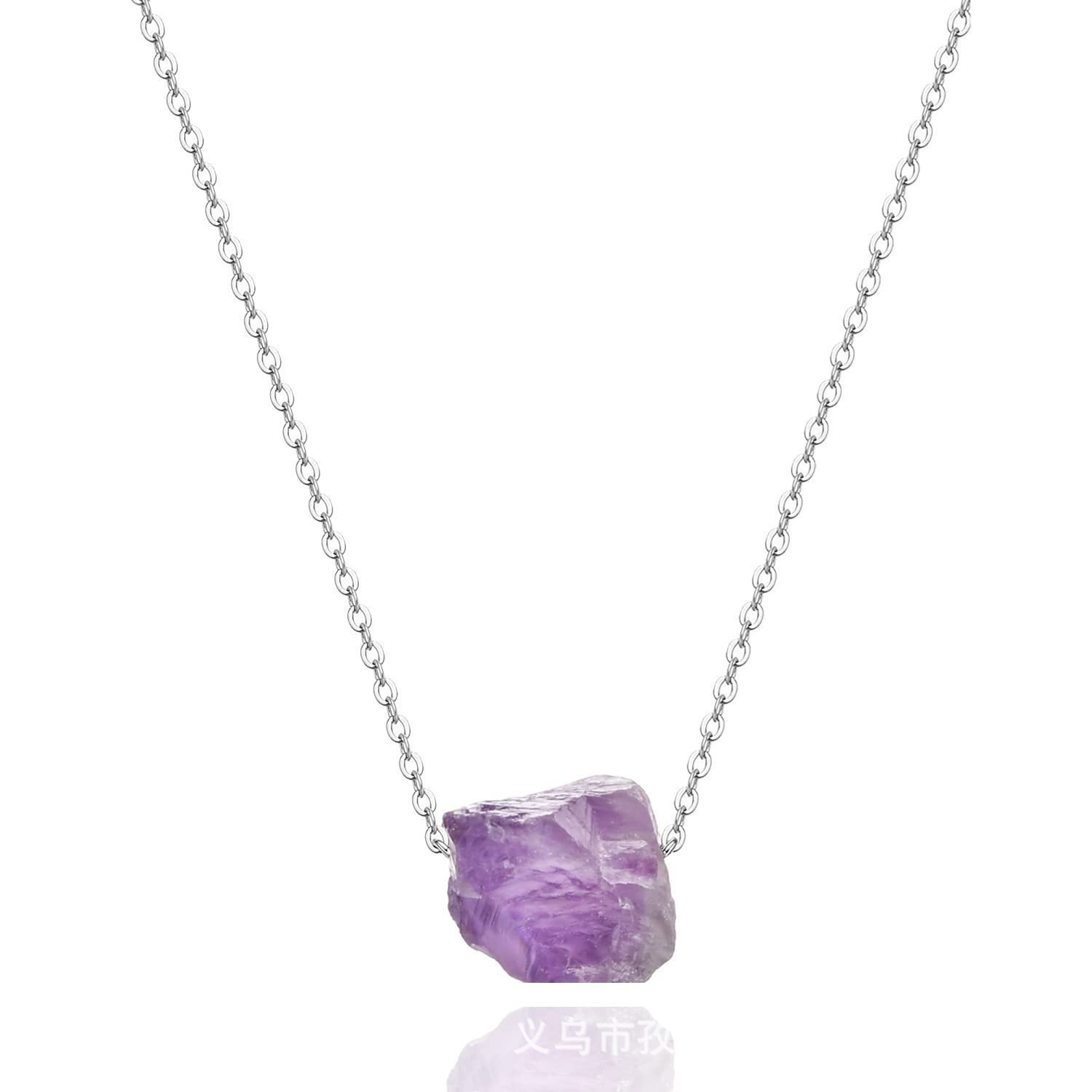 Irregular Raw Stone Beads Pendant Necklace Silver Plated Chain Rough Stone Pendant Necklace Gemstone