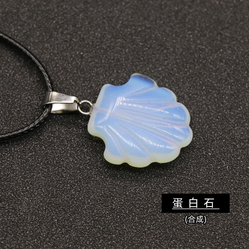 Conch Seashell Gemstone Pendant Necklace Scallop Sea Shell Mermaid Charm Seashore Stone Quartz Crystal Jewelry For Women Gifts Her