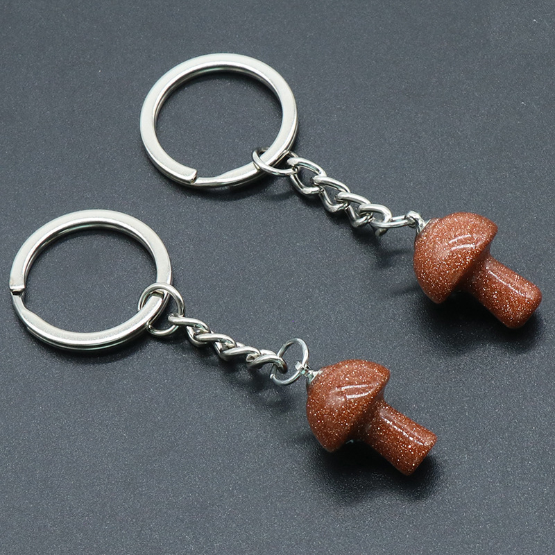 Healing Chakra Gemstone Mushroom Pendant Key Rings for Women Men Natural Quartz Crystal Rock Charm Choker Jewelry Bags Car Keychain
