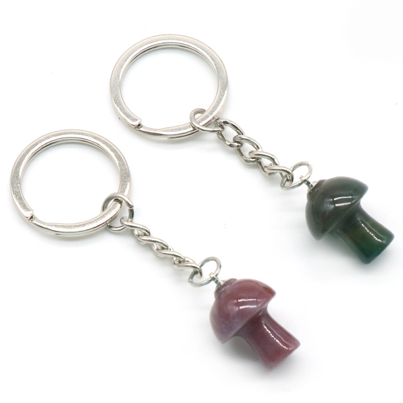 Healing Chakra Gemstone Mushroom Pendant Key Rings for Women Men Natural Quartz Crystal Rock Charm Choker Jewelry Bags Car Keychain