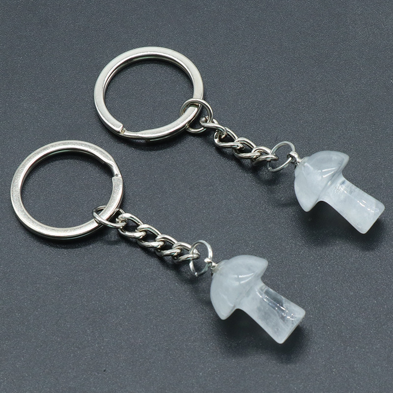 Healing Chakra Gemstone Mushroom Pendant Key Rings for Women Men Natural Quartz Crystal Rock Charm Choker Jewelry Bags Car Keychain