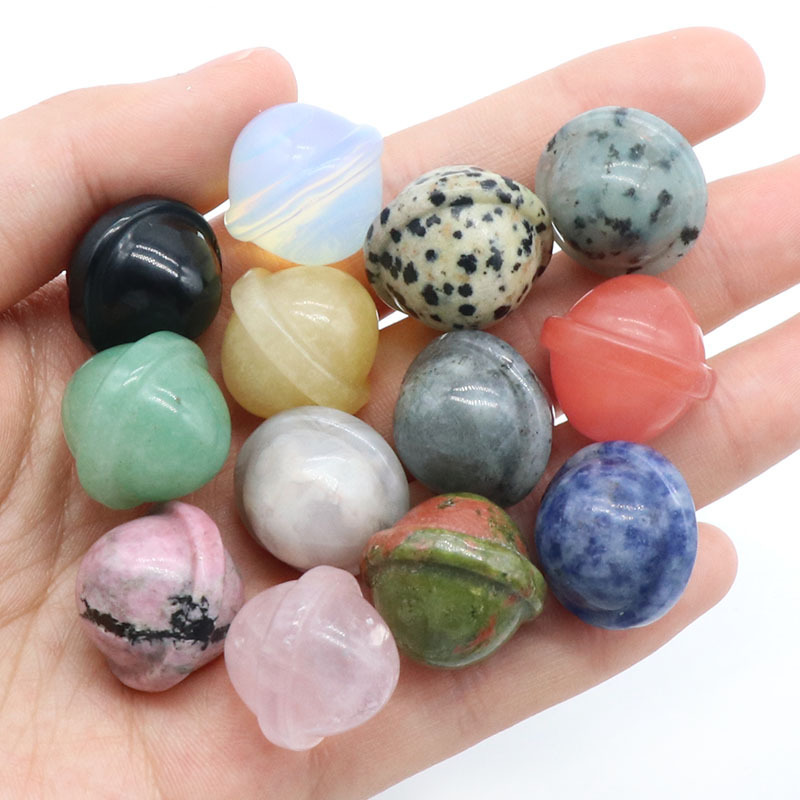 Natural Semi Precious Stone Planet Ornament Handmade Craved UFO Universe Shape Rock Gemstone Healing Crystal Stone Home Decoration Rose Quartz Agate T