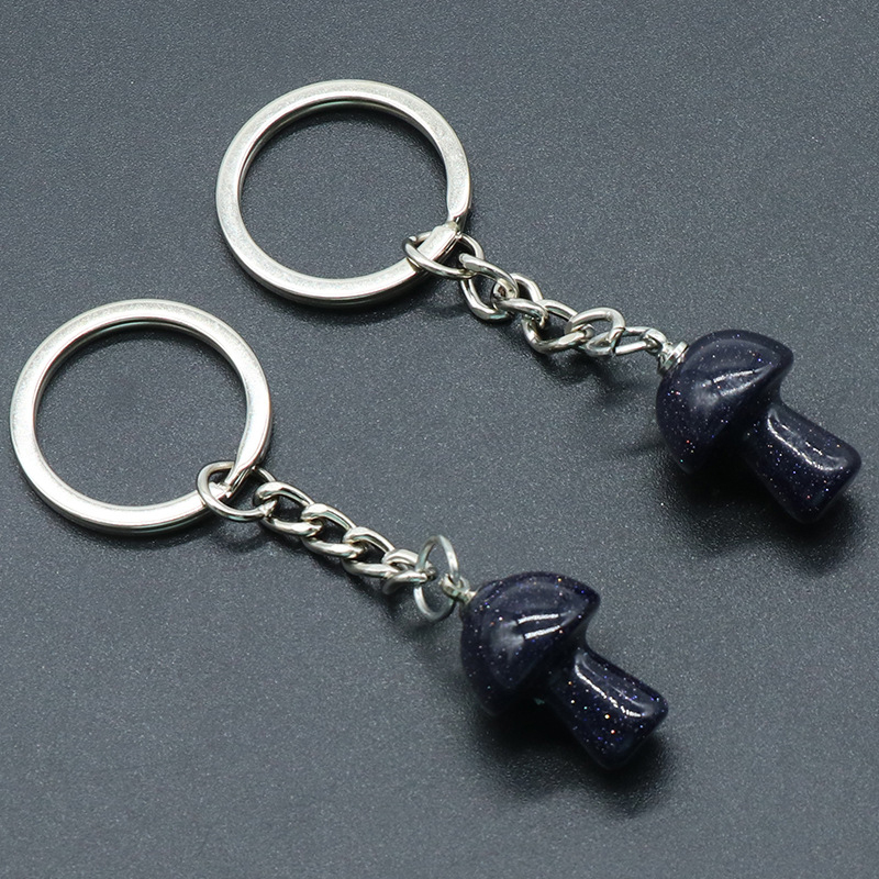 Healing Chakra Gemstone Mushroom Pendant Key Rings for Women Men Natural Quartz Crystal Rock Charm Choker Jewelry Bags Car Keychain