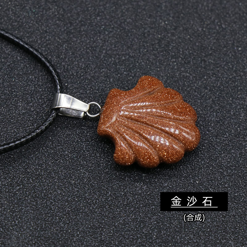 Conch Seashell Gemstone Pendant Necklace Scallop Sea Shell Mermaid Charm Seashore Stone Quartz Crystal Jewelry For Women Gifts Her