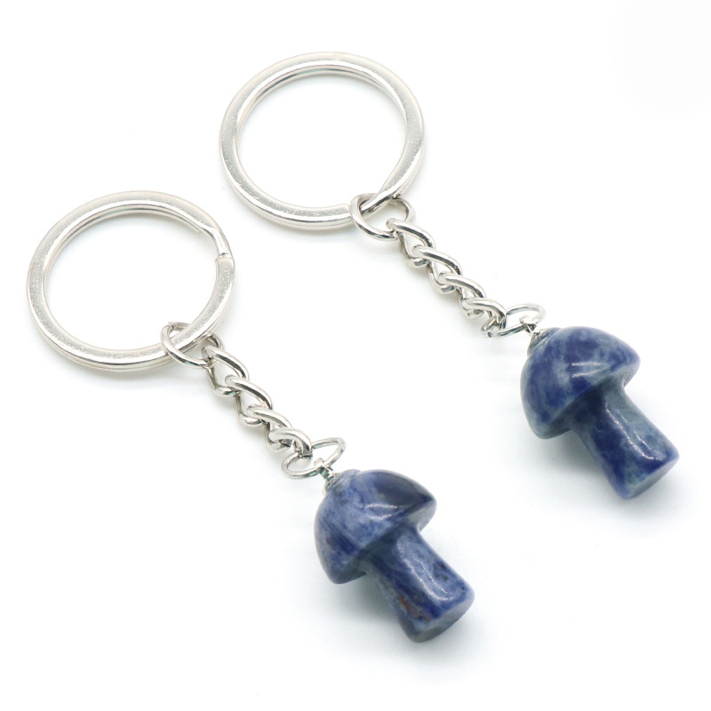 Healing Chakra Gemstone Mushroom Pendant Key Rings for Women Men Natural Quartz Crystal Rock Charm Choker Jewelry Bags Car Keychain