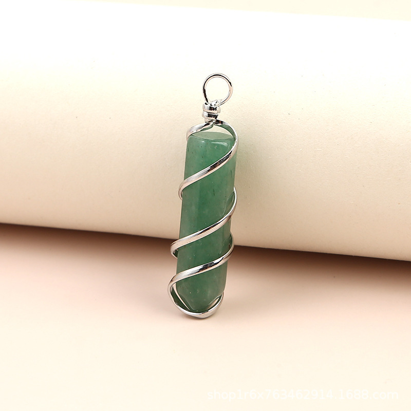 Hexagonal Column Quartz Necklace Pendant Natural Stone Healing Point Bullet Crystal Gold Silver Color Wire Wrapped Necklace