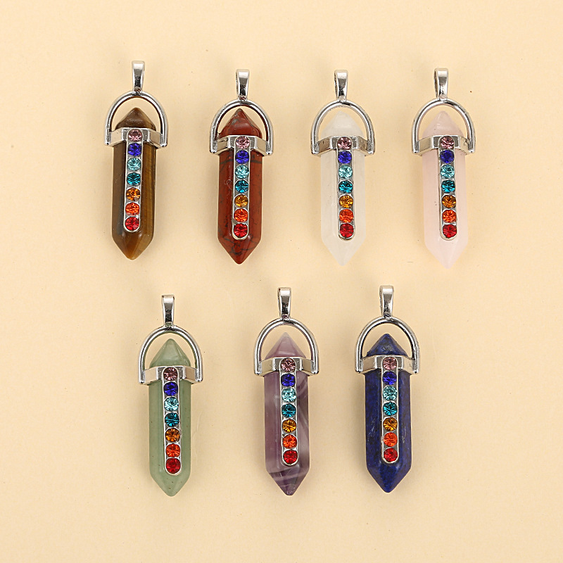 Fashion Natural Gemstones Hexagonal Chakra Crystal Point Reiki Chakra Healing Pendant Necklaces Beads