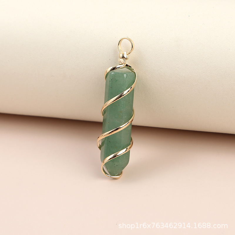 Hexagonal Column Quartz Necklace Pendant Natural Stone Healing Point Bullet Crystal Gold Silver Color Wire Wrapped Necklace