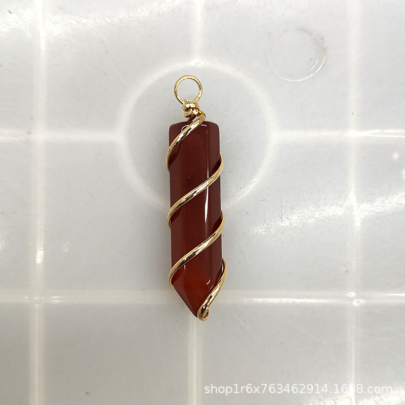 Hexagonal Column Quartz Necklace Pendant Natural Stone Healing Point Bullet Crystal Gold Silver Color Wire Wrapped Necklace