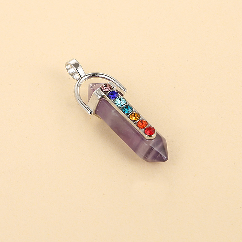 Fashion Natural Gemstones Hexagonal Chakra Crystal Point Reiki Chakra Healing Pendant Necklaces Beads