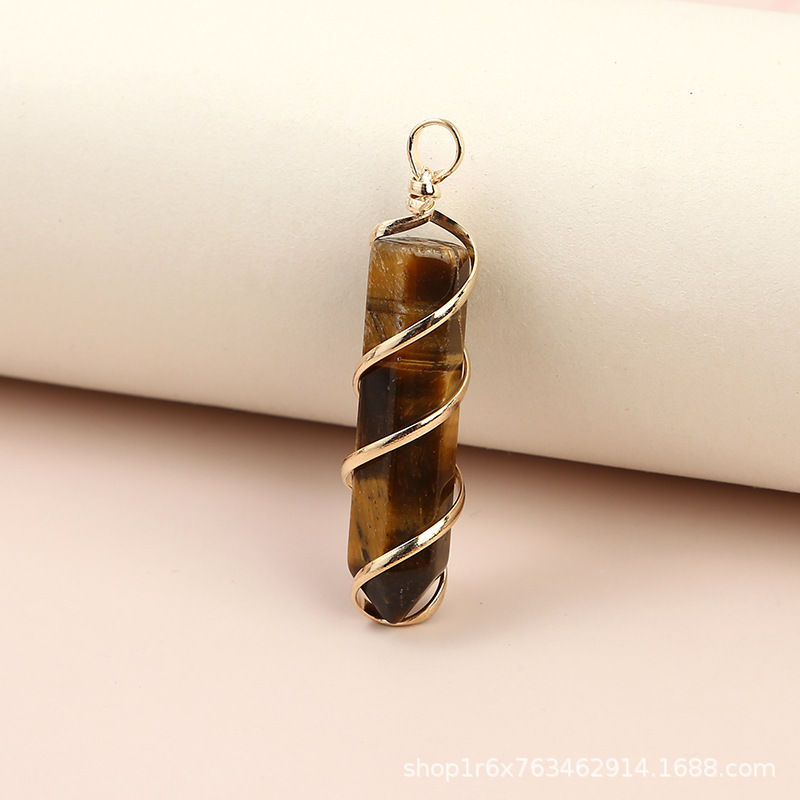 Hexagonal Column Quartz Necklace Pendant Natural Stone Healing Point Bullet Crystal Gold Silver Color Wire Wrapped Necklace