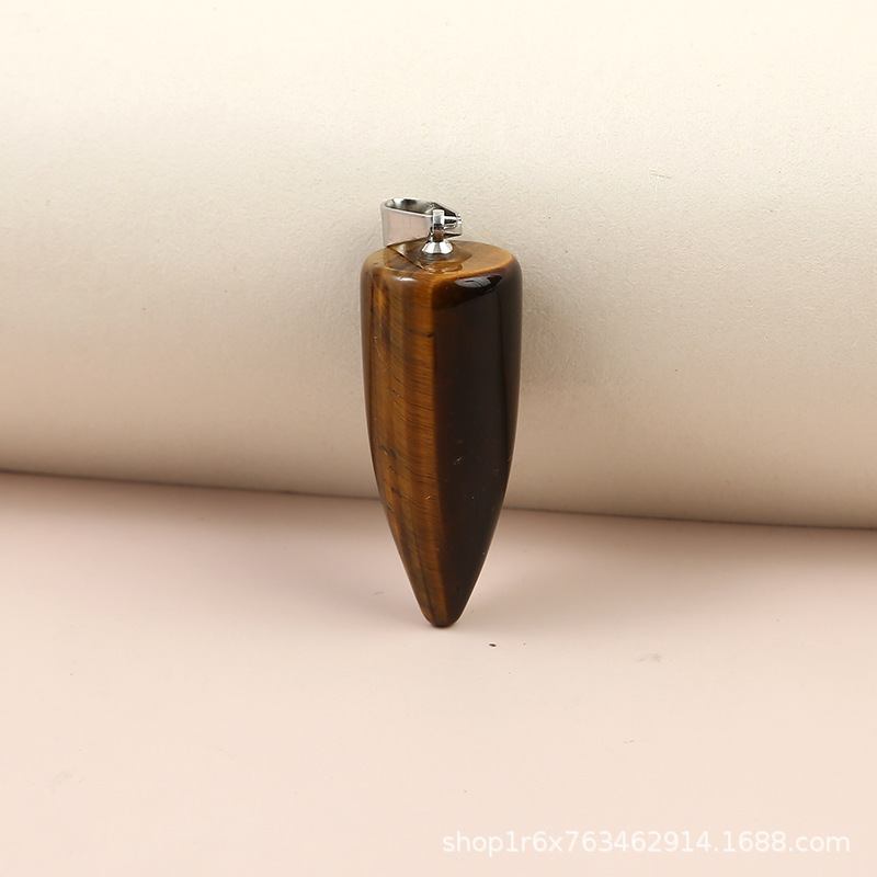 Natural Stone Cone Pendant Crystal Chakra Necklace Pendant Hexagonal Column Pendulum Gemstone Jewelry Pendant