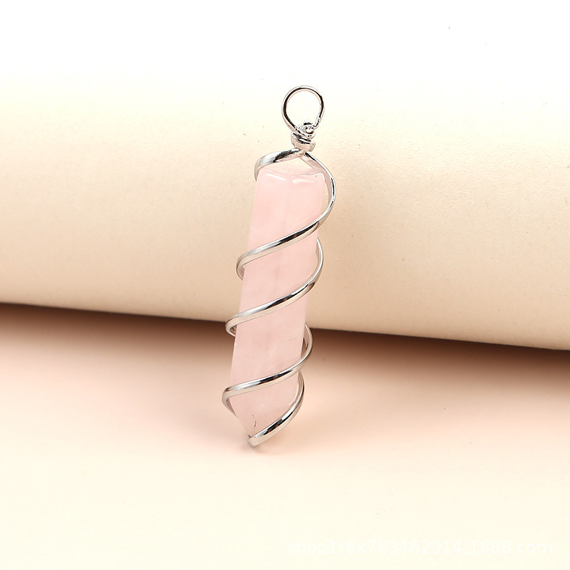 Hexagonal Column Quartz Necklace Pendant Natural Stone Healing Point Bullet Crystal Gold Silver Color Wire Wrapped Necklace