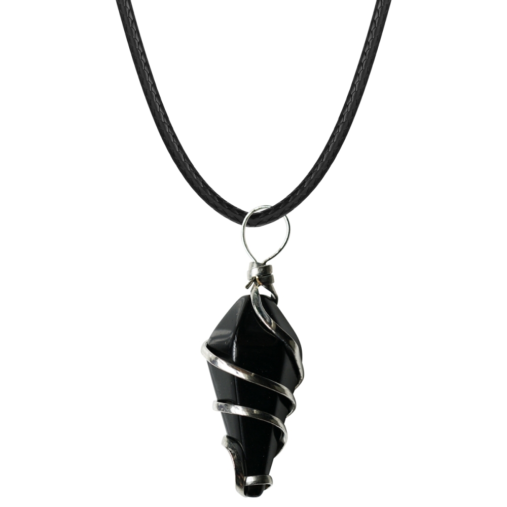 Wholesale Natural Crystal Hexagon Cone Wire Pendant Amethyst Tiger Eye Quartz Stone Pendant Necklace For Gift